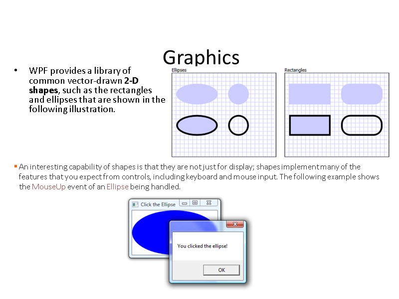 Graphics WPF provides a library of common vector-drawn 2-D shapes, such as the rectangles